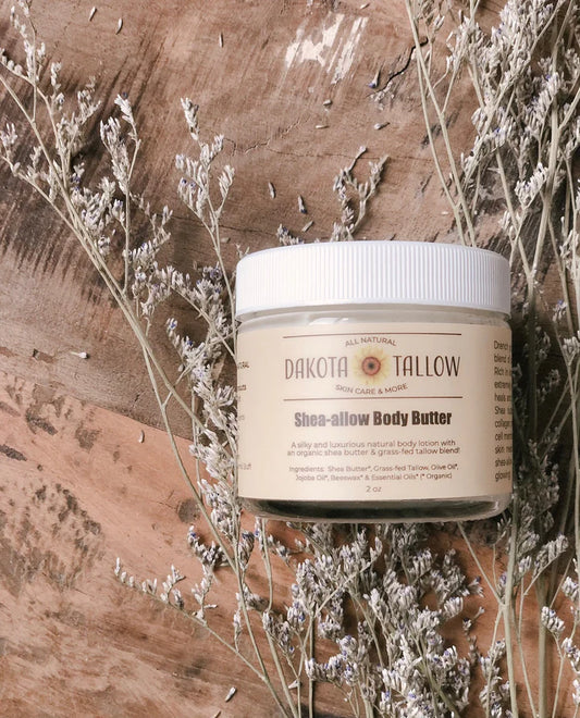 A silky and luxurious natural body butter and made with only 5 pure and simple ingredients Drench your skin in this luxurious organic blend of shea butter, tallow and olive oil! Rich in vitamins A, D, E and K, this lotion is extremely nourishing and moisturizing as it heals and protects dry and damaged skin.