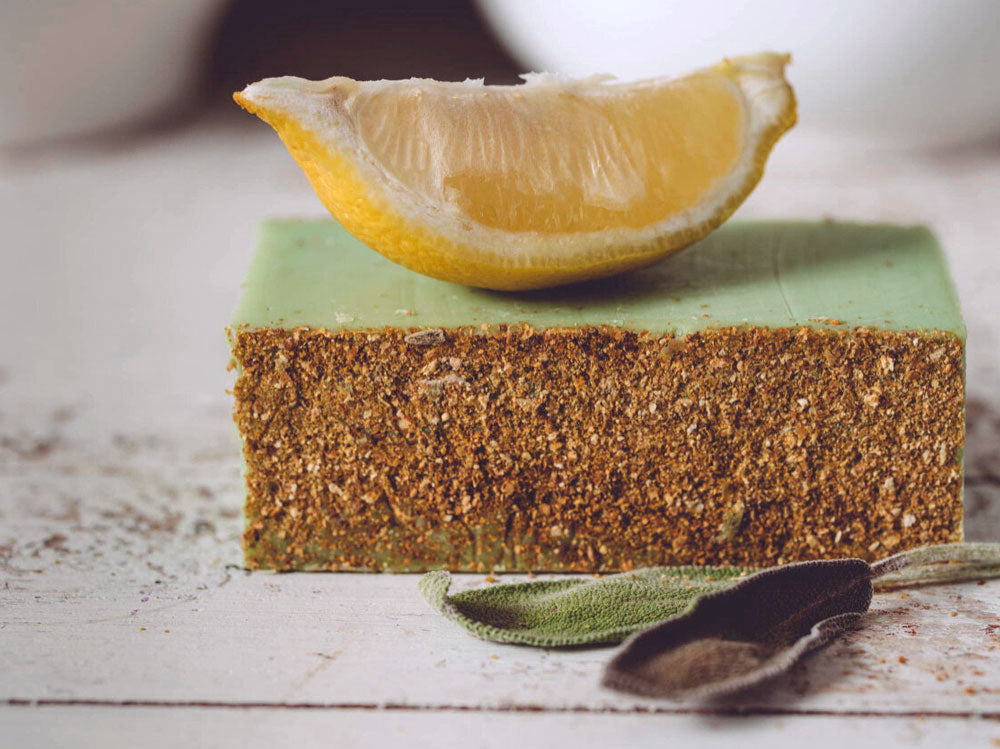 Lemon Verbena Organic Soap has that lemony herbal aroma that is just beautiful Lemon peel has been added for its exfoliating properties and Vitamin C along with crushed verbena leaves for scent and color