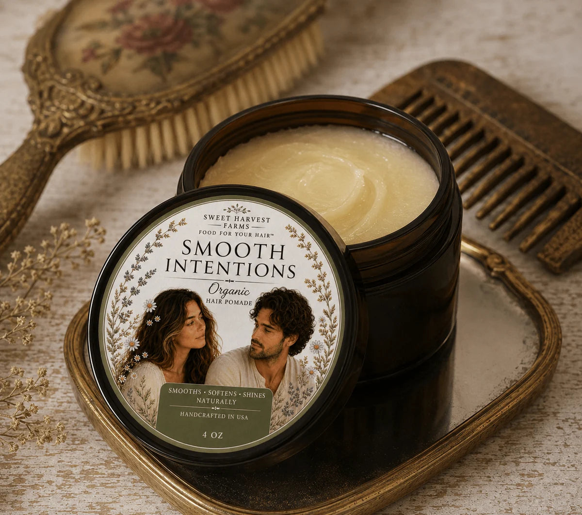 SMOOTH INENTIONS - ORGANIC AND BOTANICAL ANTI-FRIZZ HAIR BUTTER BALM PROMADE