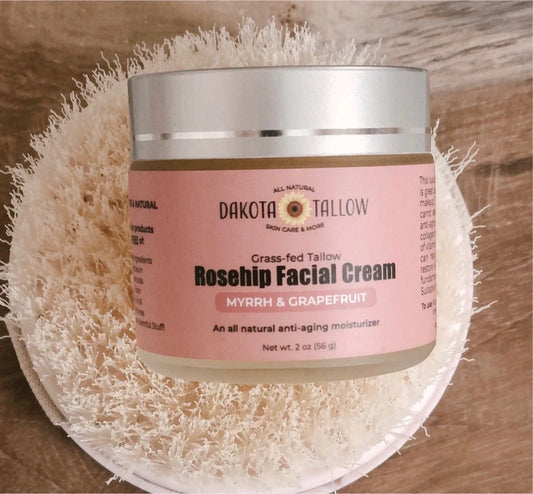 Organic Grass-fed Tallow Rosehip Facial Cream with organic myrrh and grapefruit essential oils!!