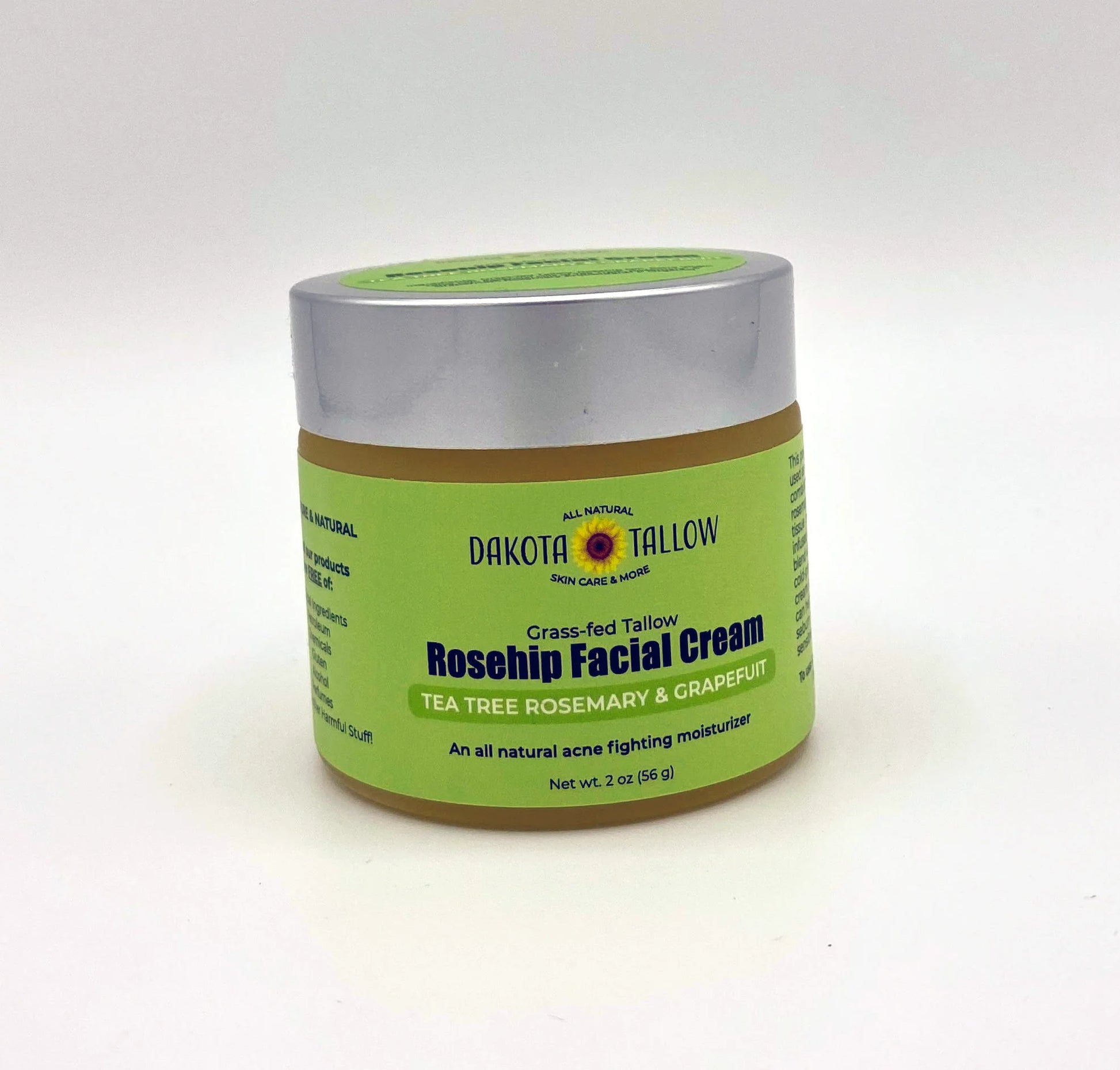 All Natural Grass-fed Tallow Rosehip Facial Cream blended with organic Tea Tree, Rosemary and Grapefruit essential oils!