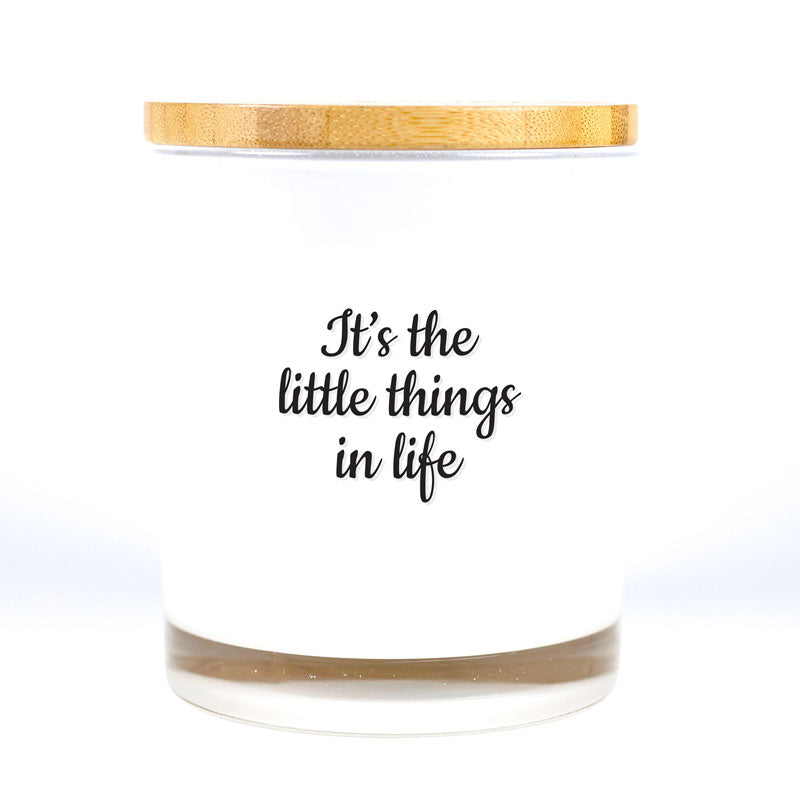 Our timeless and classic Signature Candles provide any home with a beautiful decor item while filling the room with a beautiful fragrance! These vessels also serve as a base for all our printed affirmation designs and are 100% Soy Based.   It's The Little Things in Life Candle was created to inspire our customers with a meaningful quote so they can be reminded to stay positive throughout the day.