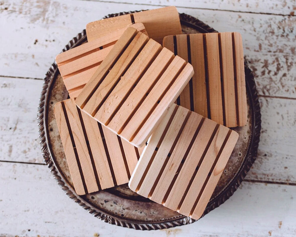 Our Untreated White Cedar Soap Dish is perfect for this use as it does not rot or absorb water and is naturally resistant to mold and mildew. 